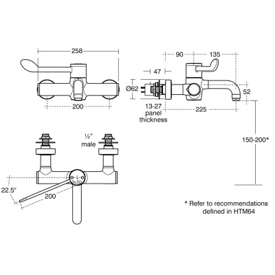 HTM64 Armitage Shanks Markwik 21 Thermostatic Panel Mounted Sequential Mixer Tap With Detachable Spout 4 HTM64 Armitage Shanks Markwik 21 Thermostatic Panel Mounted Sequential Mixer Tap With Detachable Spout - Image 2