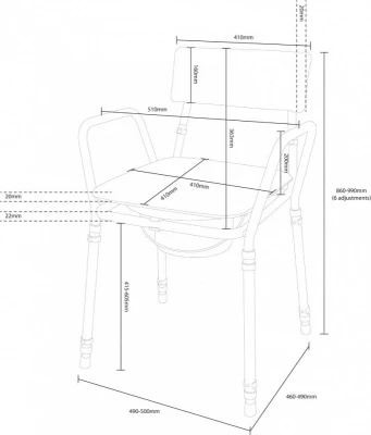 Essex Height Adjustable Commode Chair - Grey 5 Essex Height Adjustable Commode Chair - Grey - Image 3