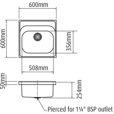 HTM64 Single Bowl Stainless Wall Scrub Basin 4 HTM64 Single Bowl Stainless Wall Scrub Basin - Image 2